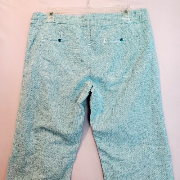 Freedom Trail by Kyodan Women's Pants Wide Leg Ankle Linen Blend Teal Stripe - Picture 5 of 11